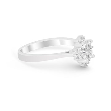 Halo Floral Art Deco Wedding Ring Round Simulated CZ 925 Sterling Silver